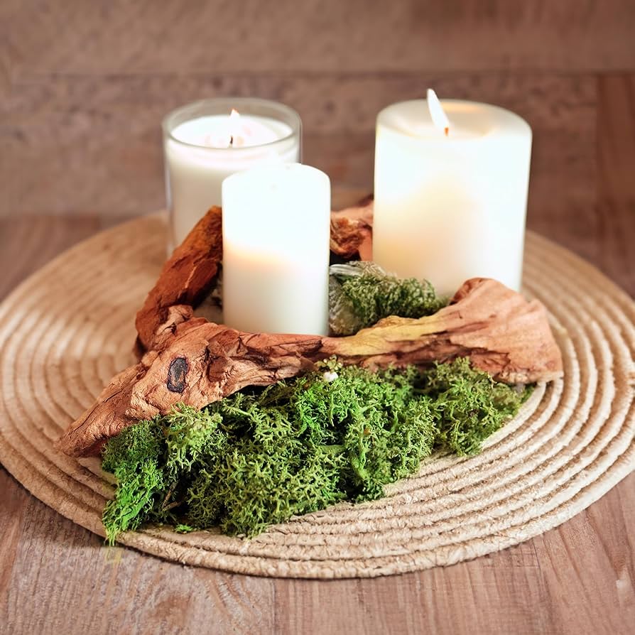 Moss diy candles table decoration