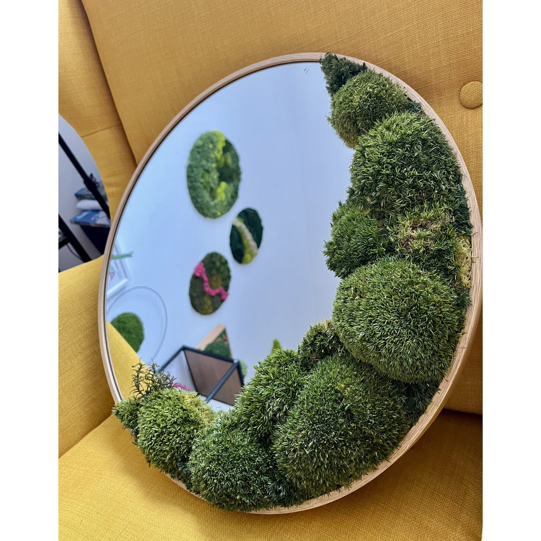 one sided wall moss mirror on sofa, iphone selfie