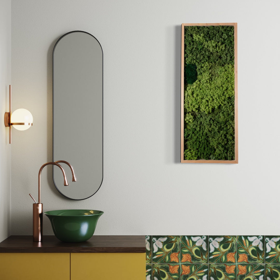 Premium unique moss picture in bathroom made of preserved nature moss decoration