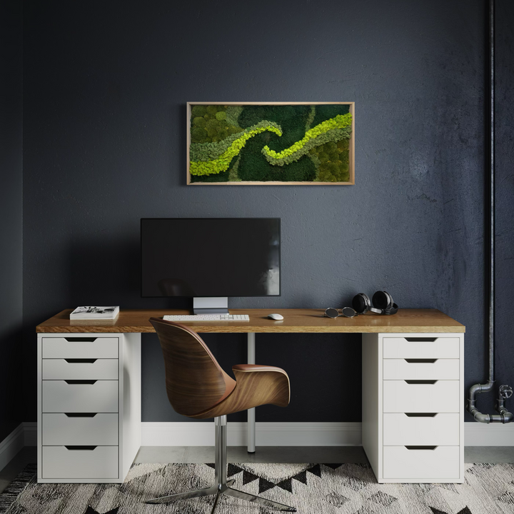 wave moss art - picture in work space above computer desk