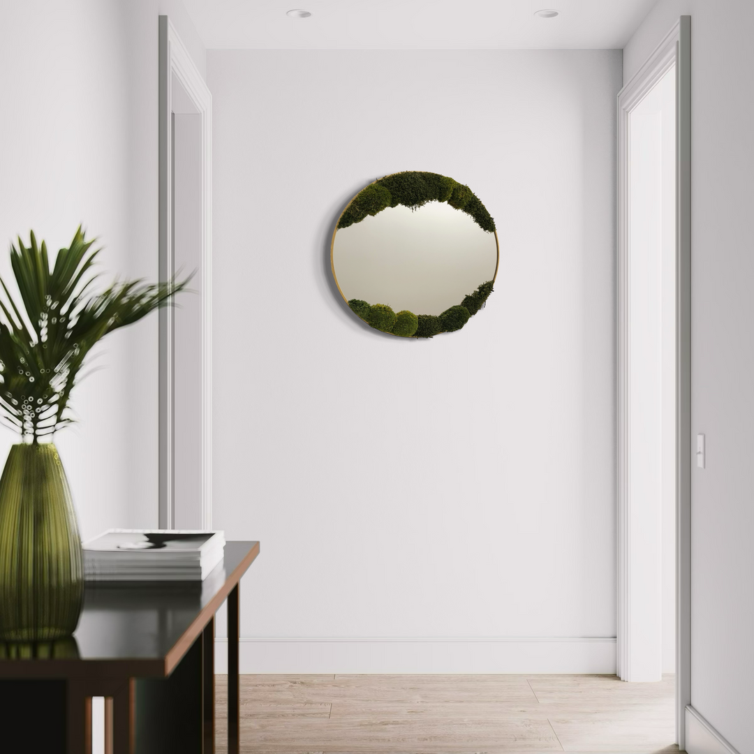 double sided moss wall mirror in hall way in home house