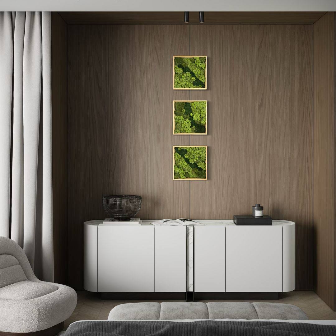 triple square moss woodne framed pictures for wall